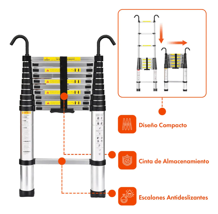 Escalera Telescópica Acero Inoxidable Gardenlife Multifunción