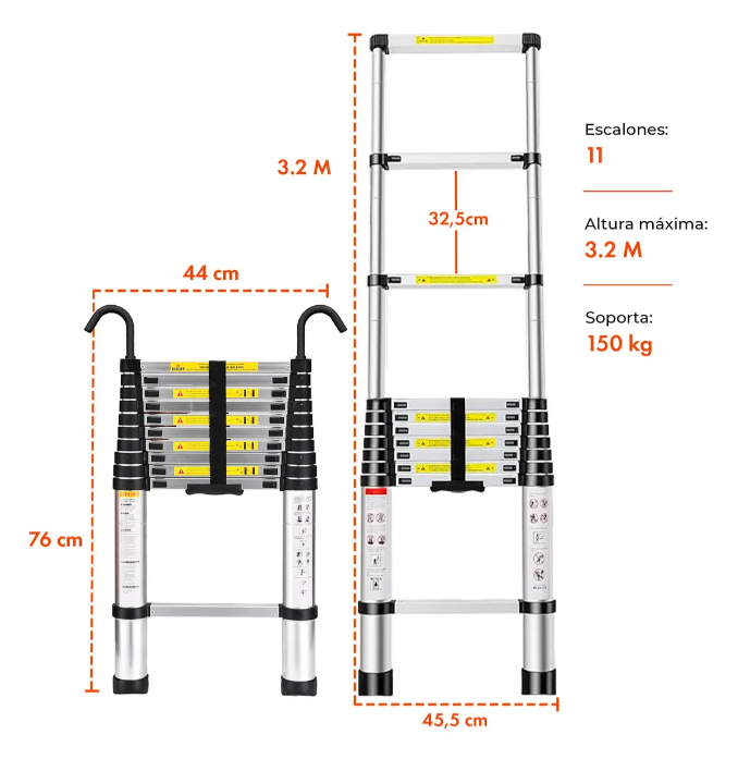 Escalera Telescópica Acero Inoxidable Gardenlife Multifunción